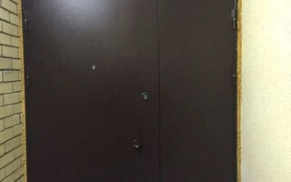 тамбурная стальная дверь с замком, ручкой грибком и обзорным глазком